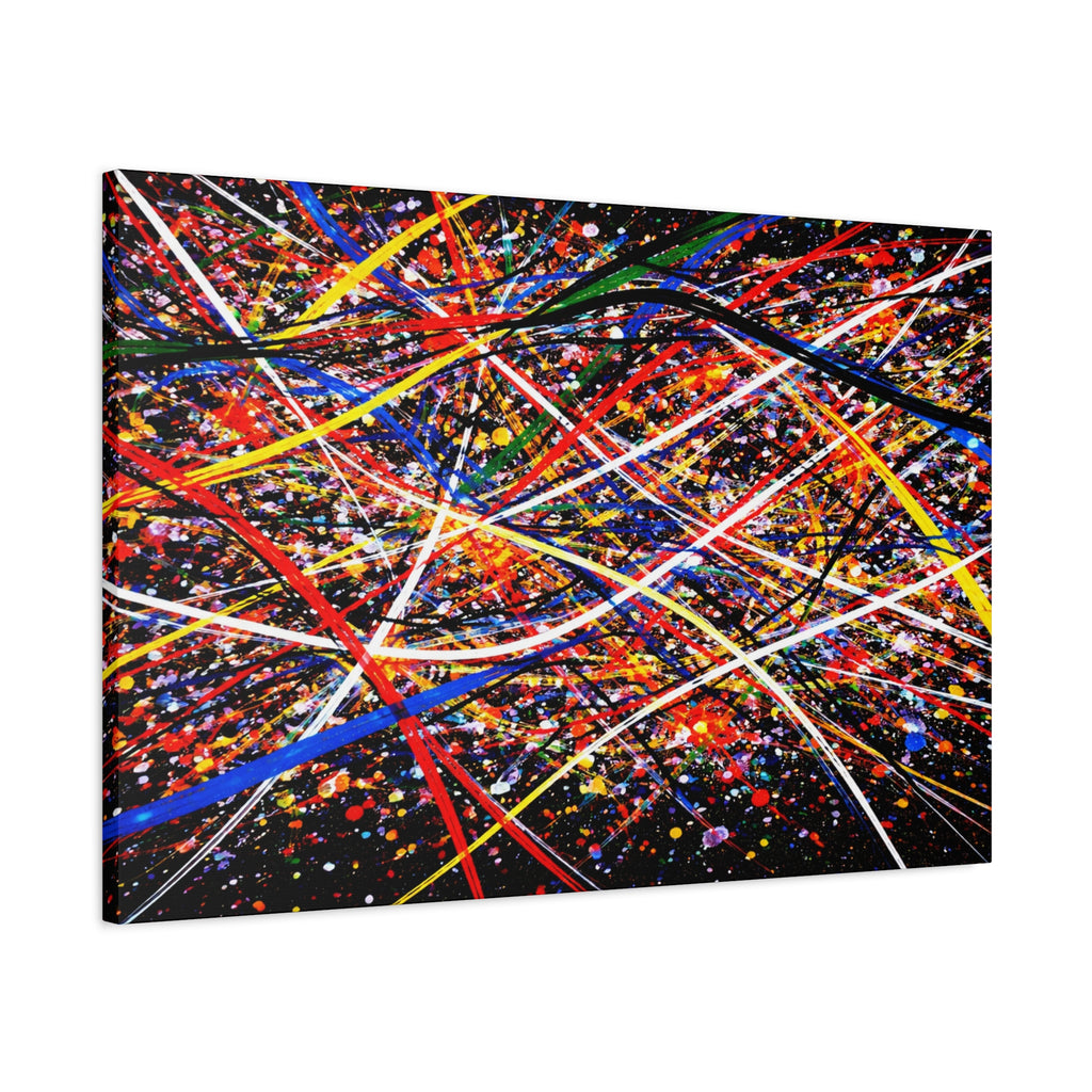 Abstract artwork with multicolored lines on a black background