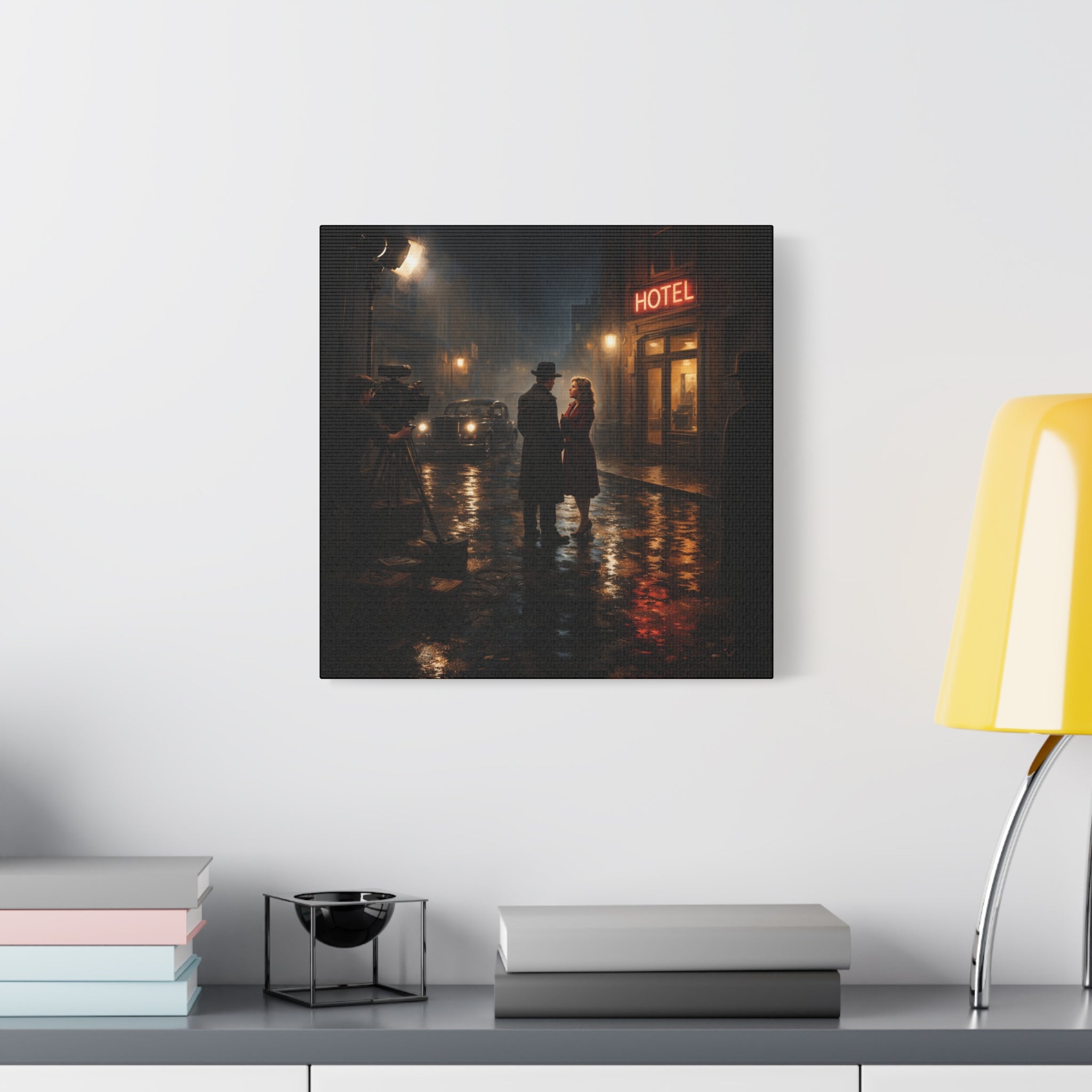 Cinematic Noir Canvas Wall Art – Square Film Scene Print