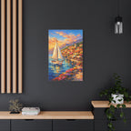 Mediterranean Sailboat Village Canvas — Stretched Wall Art