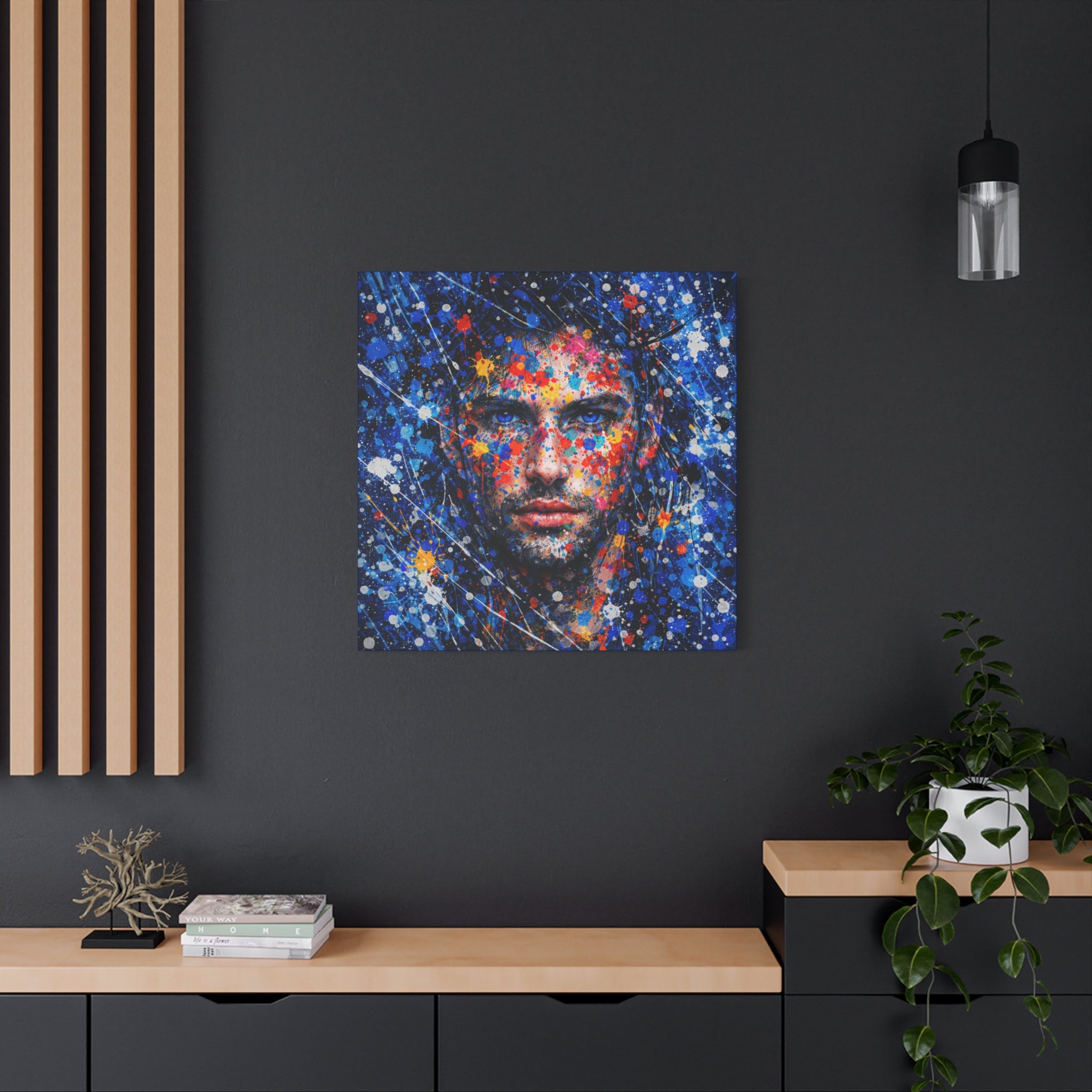 Abstract Splash Portrait Canvas | Vibrant Male Face Wall Art