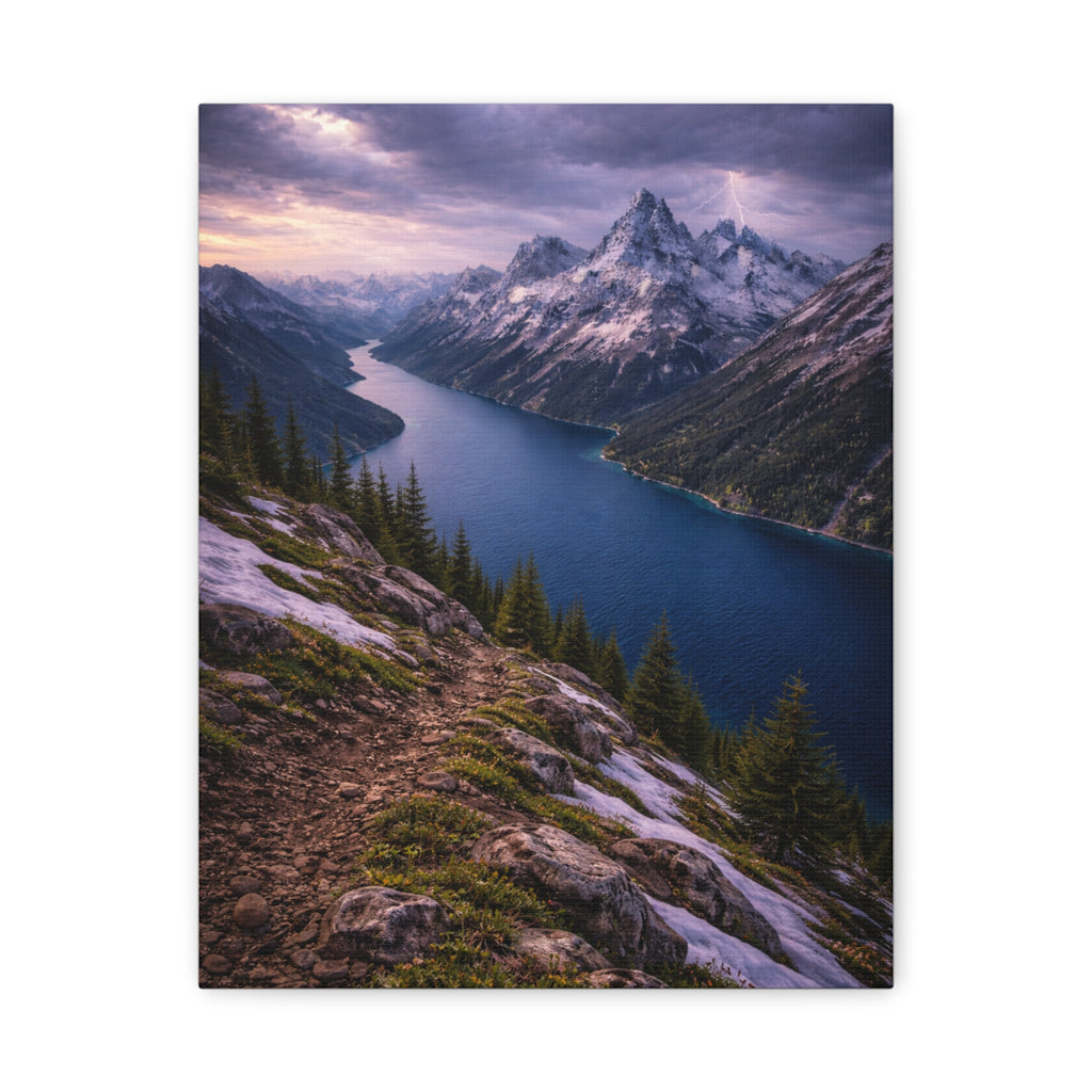 Mountain landscape with a lake and snow-capped peaks