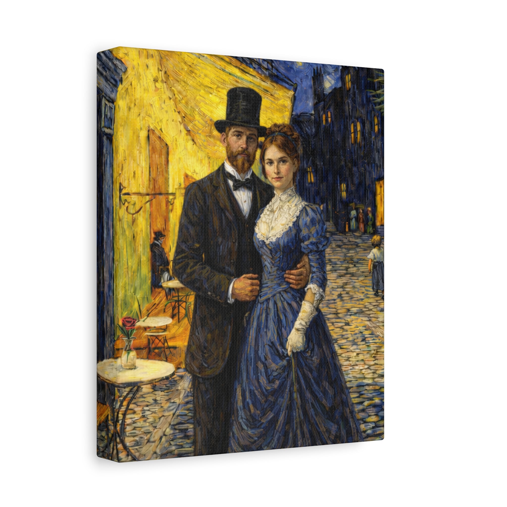 Couple at French Cafe. Homage to Van Gogh | Matte Stretched Canvas 1.25"