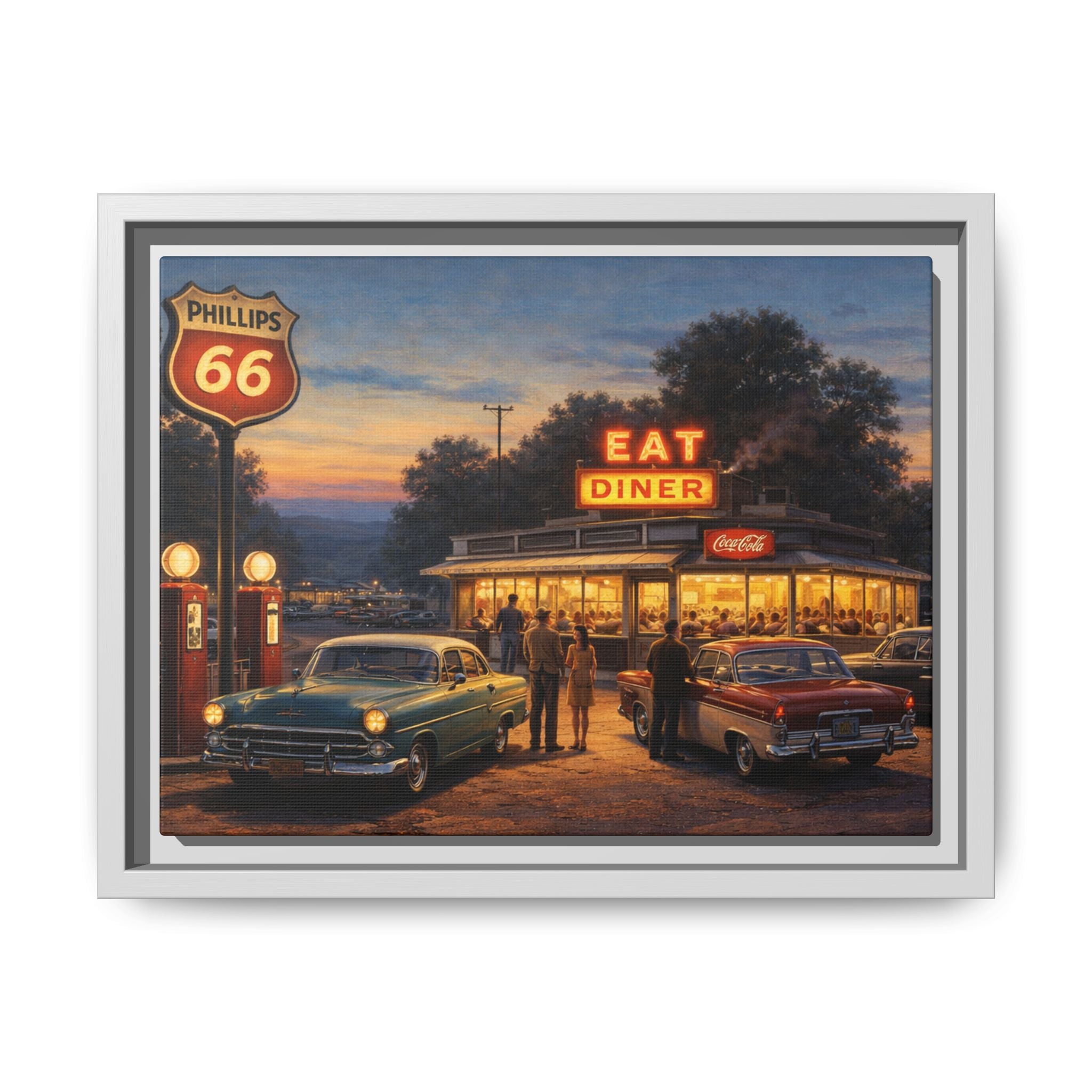 Framed Matte Canvas | Twilight on Route 66 | American Mid-Century Realism