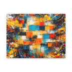 Abstract art painting with colorful geometric patterns on a white background