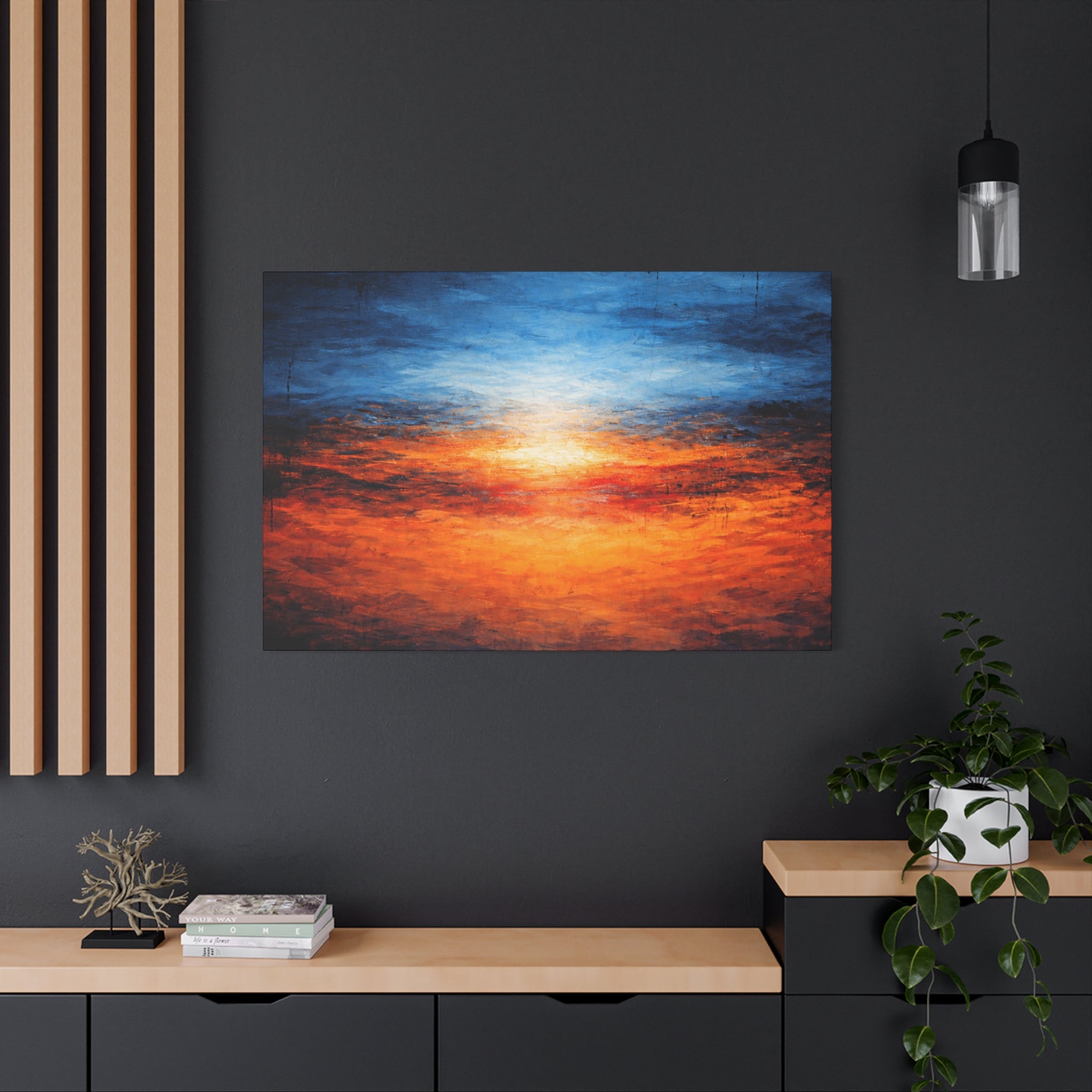Blue Horizon Fire | Abstract Expressionist Art | Matte Stretched Canvas