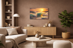 Sunset Ocean Wave Canvas | Sunlit Evening Flowing Sea Movement | Vibrant Ocean Seascape Artwork