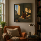 Matte Stretched Canvas Print : Woman in Sunlit Room Art