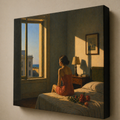 Matte Stretched Canvas Print : Woman in Sunlit Room Art